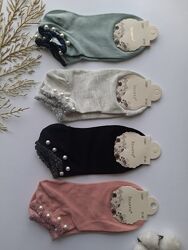 Шкарпетки жіночі короткі з люрексом і аксесуарами на резинці преміум якість
