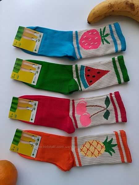 Шкарпетки жіночі високі кольорові з фруктовим принтом бавовняні