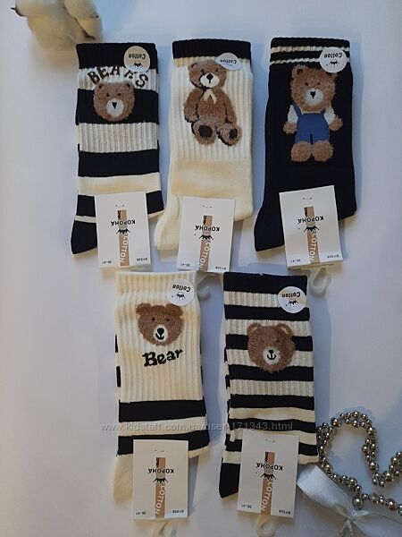 Шкарпетки жіночі бавовняні ультрависокі з м&acuteякмими вставками ведмедики