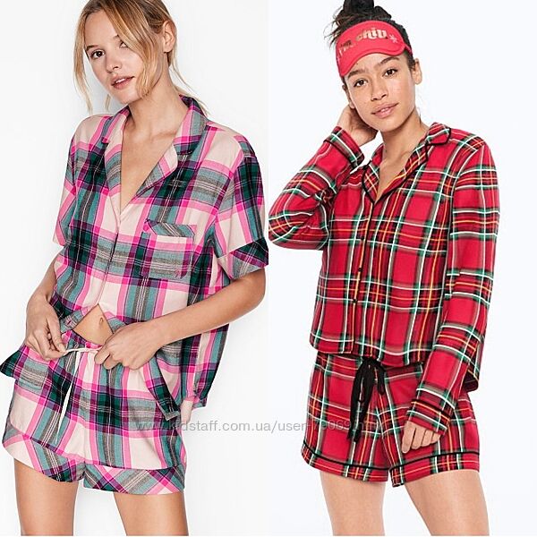 Фланелевая пижама Victorias Secret  XS, М рубашка шорты Виктория Сикрет