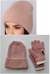Вязанные зимние перчатки на флисе с сенсорными пальцами. Шапка Primark  