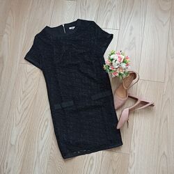 Короткое черное гипюровое платье, классика, M-L