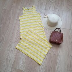Летний длинный желтый сарафан в полоску, платье, XL