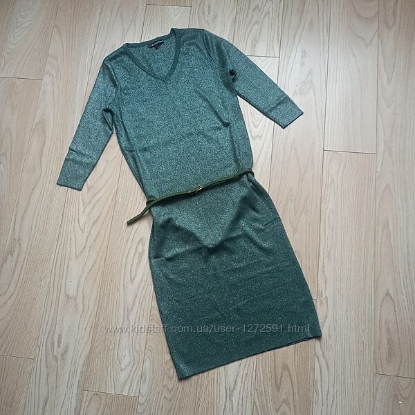 Трикотажное зеленое платье ниже колена, L-XL