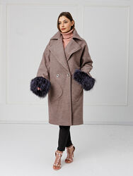 Пальто с мехом финской чернобурки шерсть кашемир новая коллекция Италия