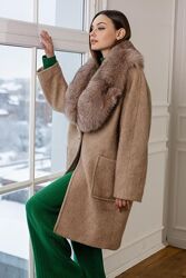 Шерстяное пальто италия с воротником мех песец saga furs модель-оверсайз ш