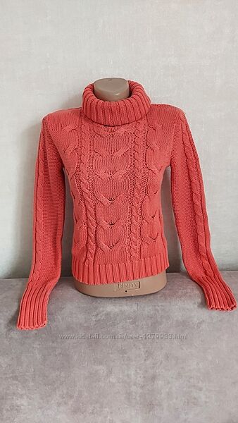 Теплый кораловый свитер на девушку 12-14 л