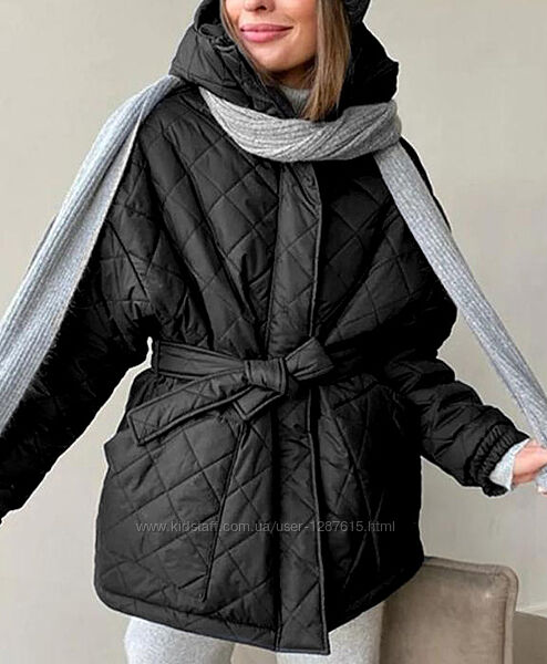 Стьобана осіння куртка, оверсайз з капюшоном, демі 