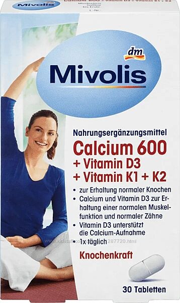 Mivolis Calcium 600  Vitamin D3  Vitamin K1  К2, 30 шт.