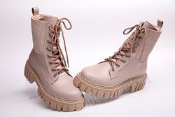 Женские зимние кожаные ботинки Teona 21373 бежевые