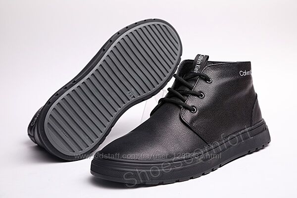 Классические зимние ботинки из натуральной матовой кожи Calvin Klein черные