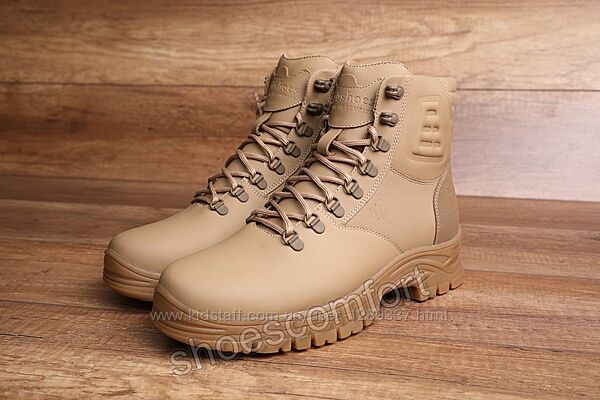 Зимние мужские ботинки Clubshoes кожаные бежевые. Премиум качество.