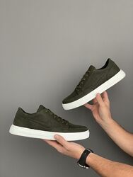 Мужские кожаные кроссовки Nike оливковые на легкой подошве, кожа - пена