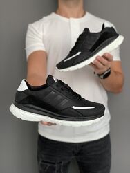 Мужские кожаные кроссовки Adidas черные на легкой подошве