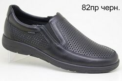 Мужские летние туфли Clubshoes кожаные черные с перфорацией на резинке 
