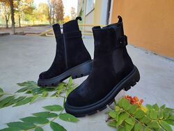 Женские зимние ботинки челси Teona натуральная замша черные
