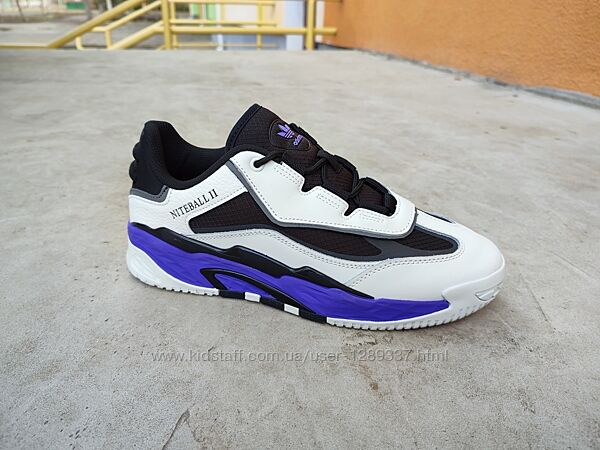 Кроссовки Adidas Niteball 2 white black purple бело-черно-фиолетовые