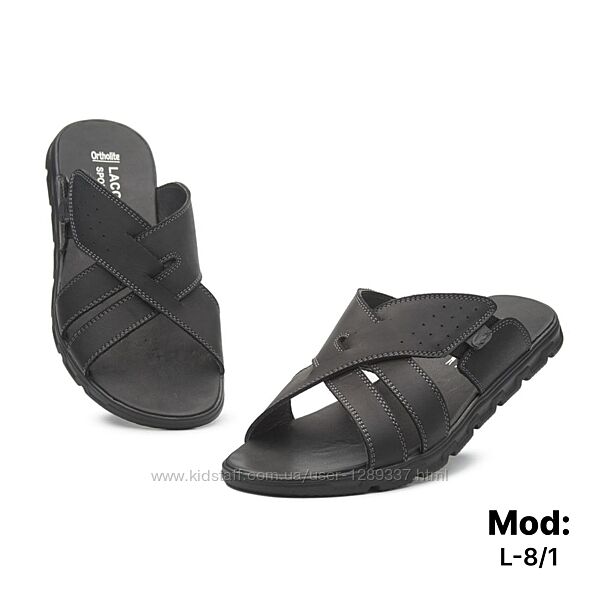 Мужские кожаные шлепанцы Lacoste черные 