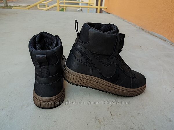 Мужские зимние ботинки Nike Air кожаные черные 