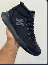 Мужские зимние кожаные ботинки на меху New Balance черные 