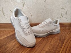 Женские кожаные кроссовки KDSL White Beige белые с бежевым 
