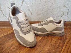 Женские кожаные кроссовки KDSL beige grey  бежевые с серым