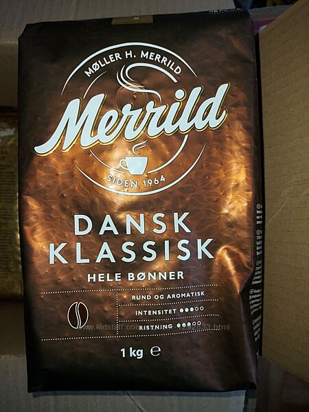 Кава Lavazza Merrild Dansk Classic смажена в зернах. 1кг. Італія 