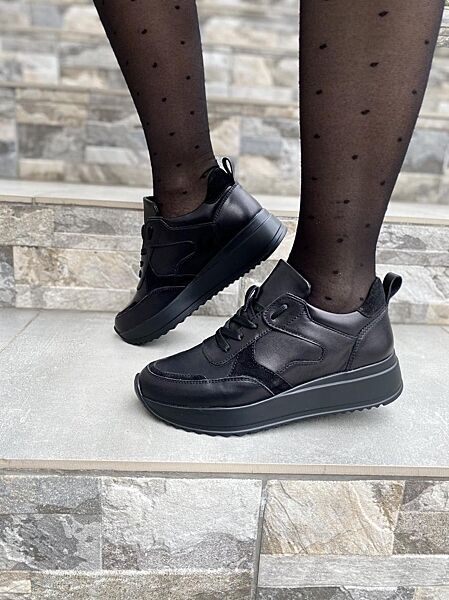 Кросівки жіночі EMELI 055 черн. шкірачорн. замша весна-осінь натуральна