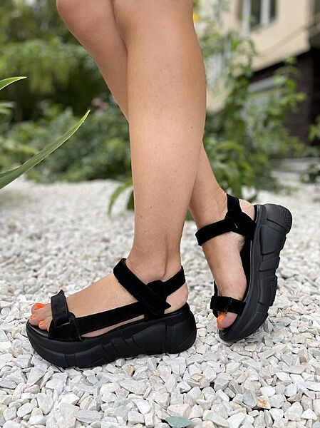 Босоніжки жіночі TWO STEPS 1009 чорні літо замша натуральна