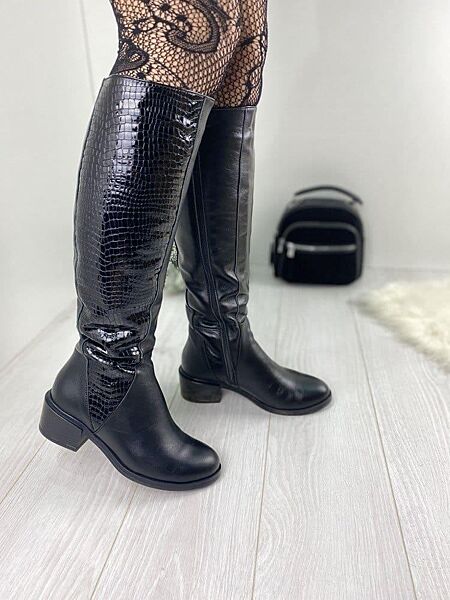 Сапоги женские Eireen V-3004 чёрные зима кожа натуральная