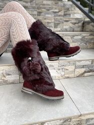 Унты женские TopS АР-65 бордовые зима замш натуральный