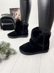 Угги женские мишка чёрные зима замша натуральная