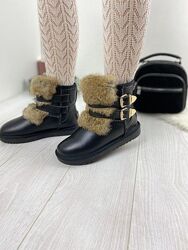 Угги женские ITTS 8801-1 черные зима кожа натуральная