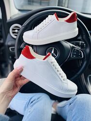 Кроссовки женские ABBI 21600 бело/красные весна-осень натуральная кожа
