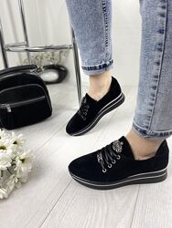 Кроссовки женские LIYA 105 чёрные весна-осень натуральная замша