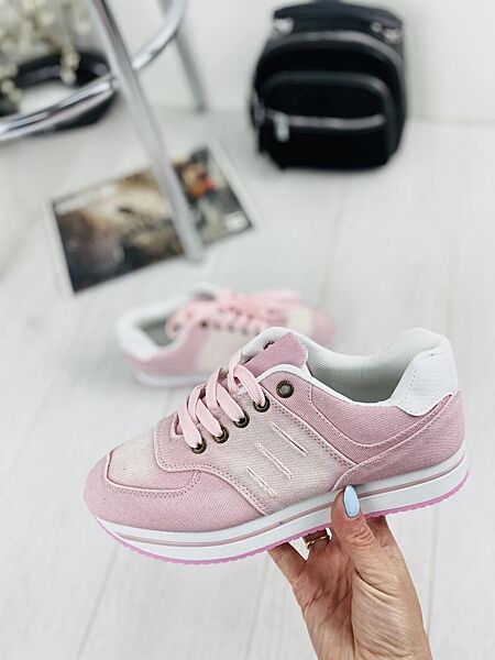 Кроссовки женские AB-140 розовые весна-осень джинс