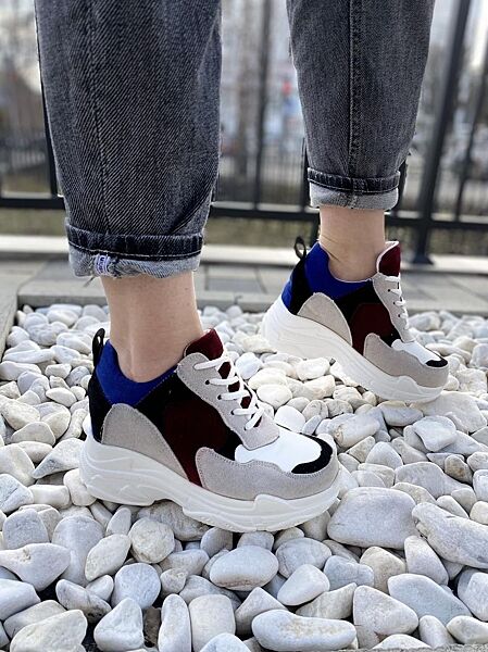 Кроссовки женские VEAGIA S505-10 сер/борд/синий весна-осень замш искуственн