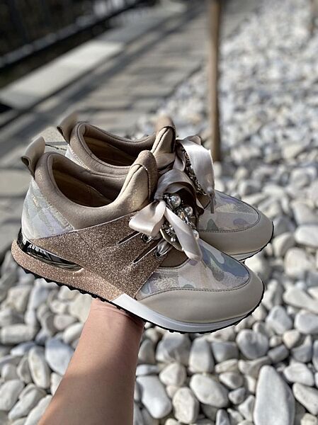 Кроссовки женские GINA ORIGINAL 6986 беж/золото весна-осень кожа натуральна