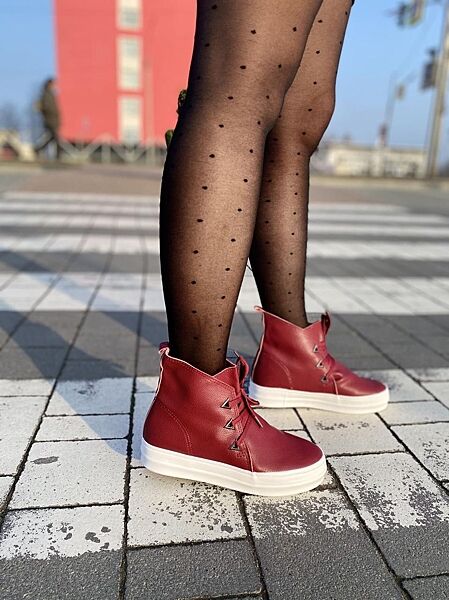 Ботинки женские EA-2990 бордовые весна-осень эко-кожа