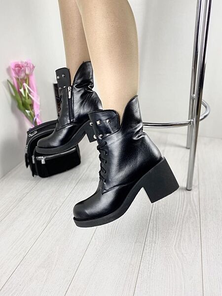 Ботинки женские LaDi манера чёрные зима кожа натуральная