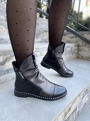 Ботинки женские Vesna 2472 чёрные/серебро зима кожа натуральная