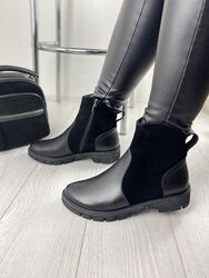 Ботинки женские 21772 чёрные весна-осень замш и кожа натуральные