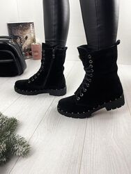 Ботинки женские Liya Б203 чёрные  зима замша натуральная 