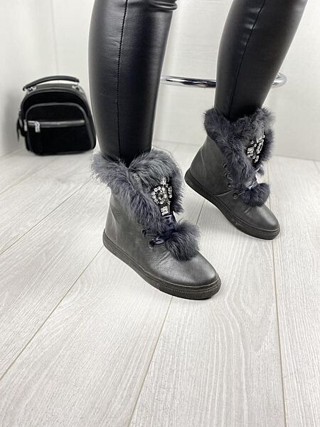 Ботинки женские Violeta X-1498 серые зима эко-кожа