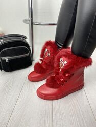 Ботинки женские Violeta 20-431 красные зима эко-кожа