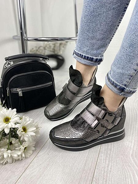 Сникерсы женские DE MARKO 7001 никель  весна-лето кожа натуральная