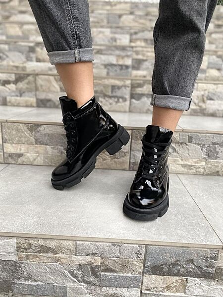 Ботинки женские ARLEN БК-16 /1263 чёрные весна-осень кожа лакированая