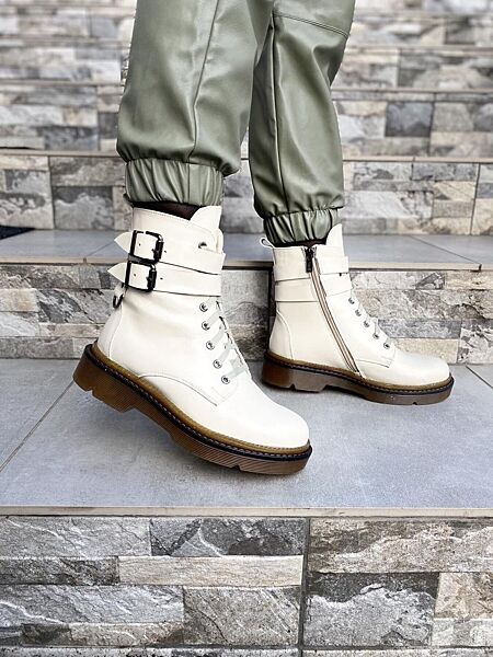 Ботинки женские M KRAFT 2180 бежевые зима кожа натуральная