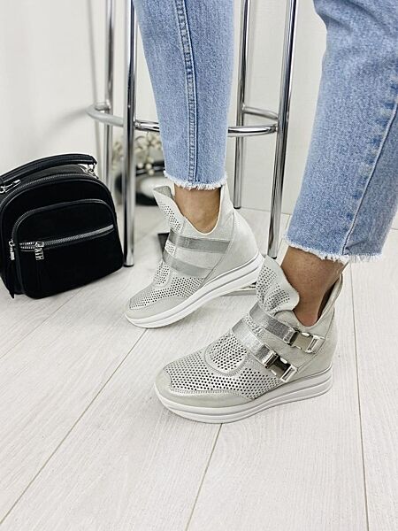 Сникерсы женские DE MARKO 7001 белое серебро  весна-лето кожа натуральная