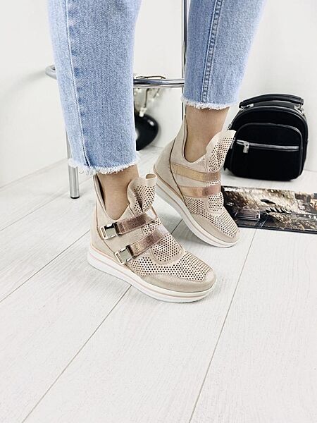 Сникерсы женские DE MARKO 7001 пудра  весна-лето кожа натуральная